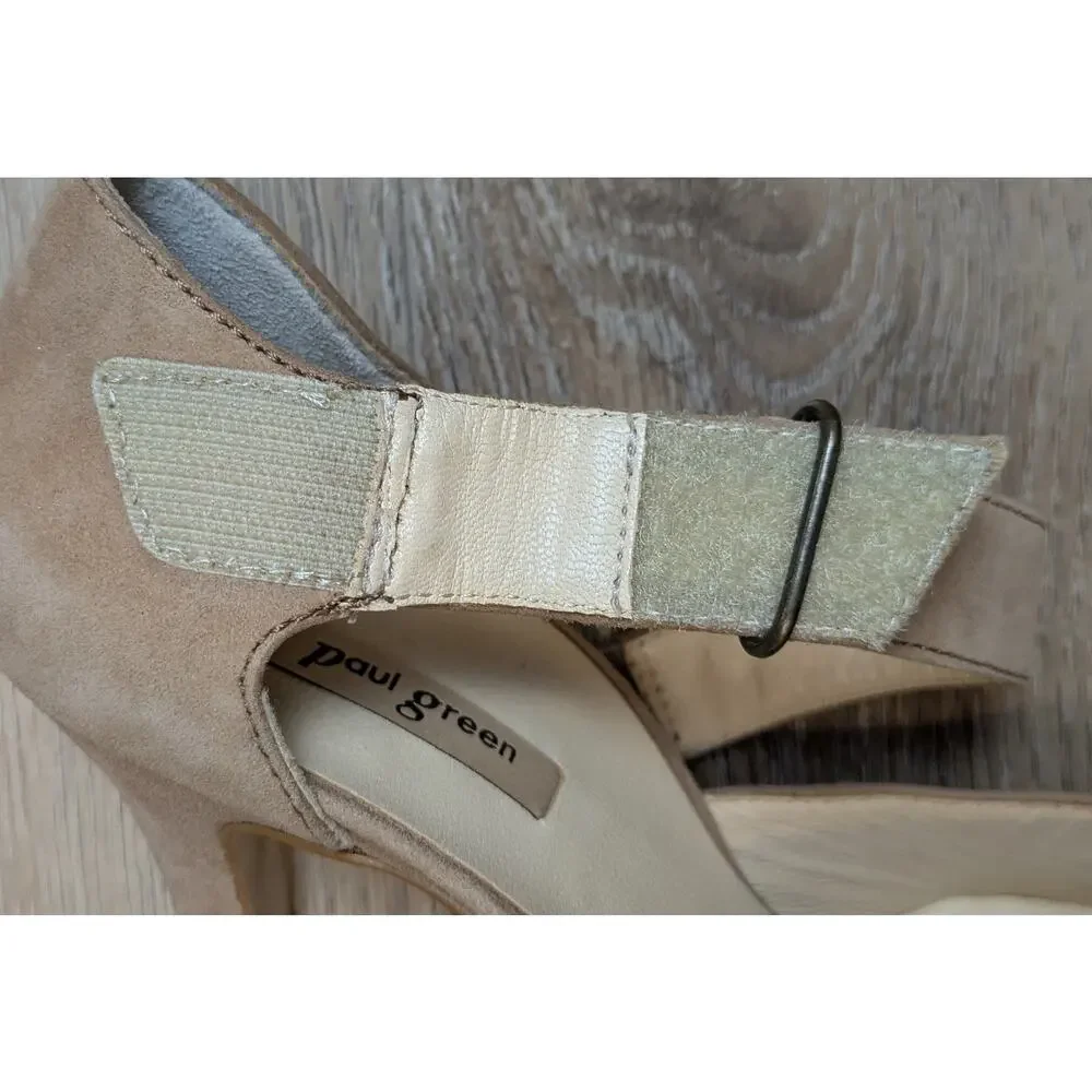 Paul Green Suede Heels 6.5 Beige Leather Ankle Strap 3